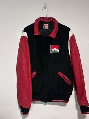 Vintage Marlboro Team Penske Red & Black Bomber Jacket Leather - Men’s Large